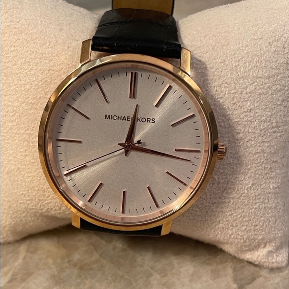 Michael Kors Gold and Black Leather Watch